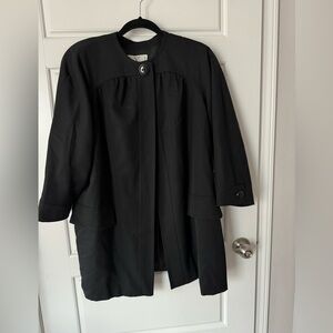 1990s Valentino Miss V Oversized Black Smocked Coat